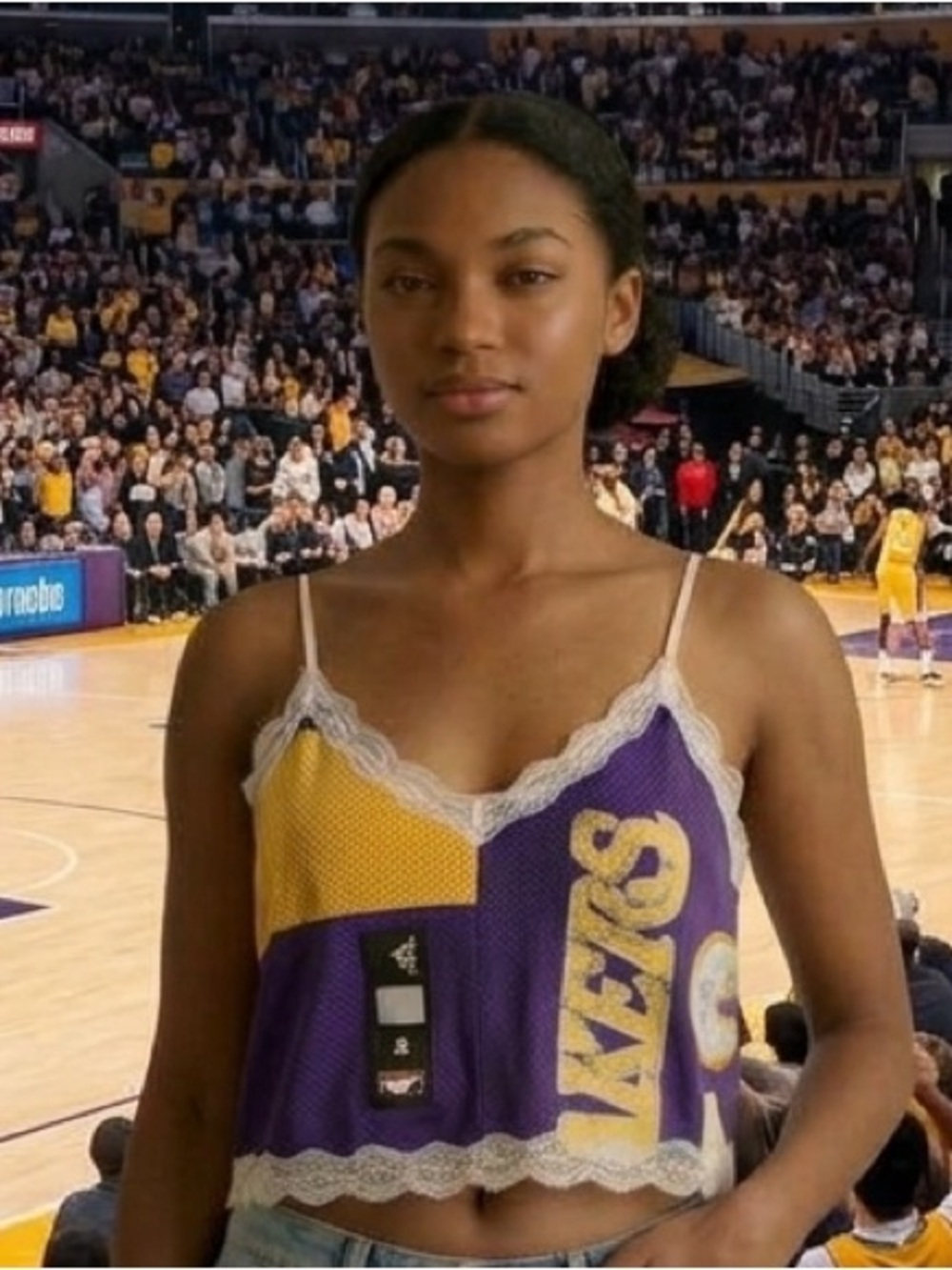 Frankie’s Lace Camisole Crafted from Authentic L.A. Lakers Jersey.